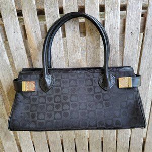 LOVCAT Black East West Heart Fabric Leather Satchel Bag Purse